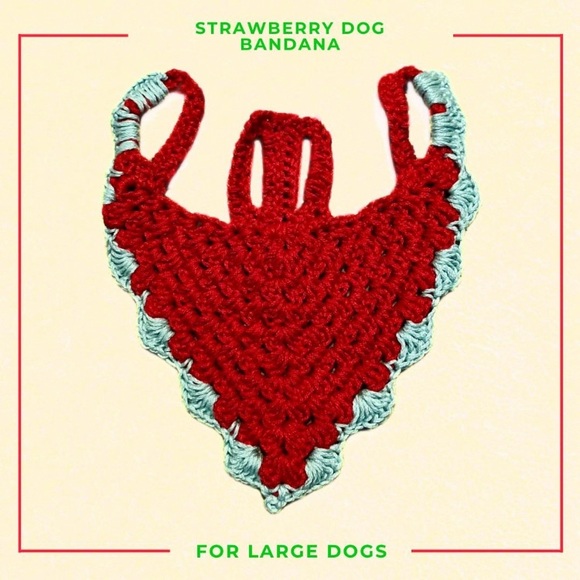 Strawberry Dog Bandana | Handmade Crochet Cotton Bandana - Picture 3 of 5